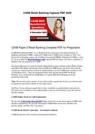 CAIIB Retail Banking Capsule PDF 2022