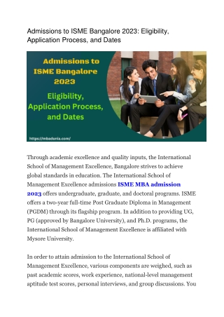 Admissions to ISME Bangalore 2023 Eligibility, Application Process, and Dates