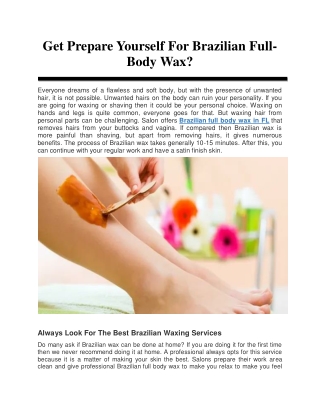 Get The Brazilian Full-Body Wax in Florida