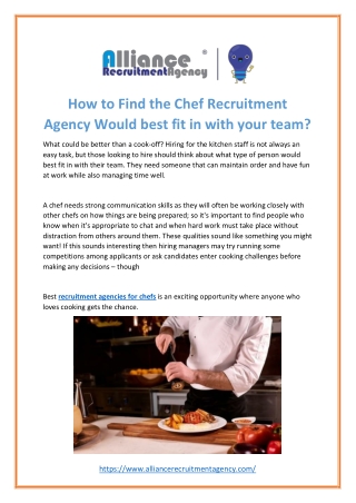 Hire Best Recruitment Agencies For Chefs