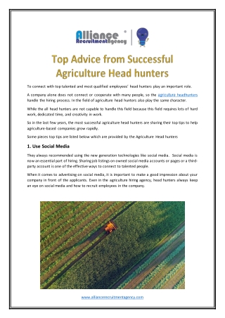 Hire the best Agriculture Head hunters
