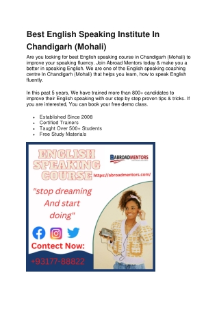 English Speaking Course In Chandigarh