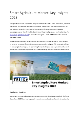 Smart Agriculture Market: Key Insights 2028