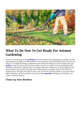 What To Do Now To Get Ready For Autumn Gardening