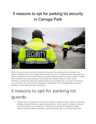 5 reasons to opt for parking lot security in Canoga Park