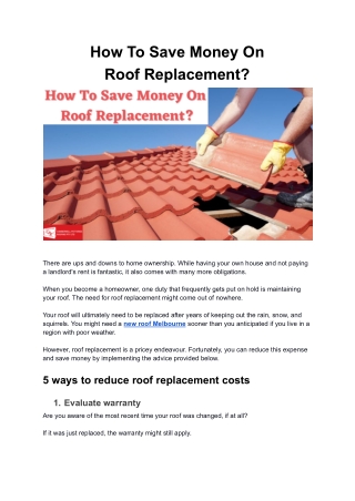 How To Save Money On Roof Replacement?