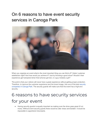 On 6 reasons to have event security services in Canoga Park