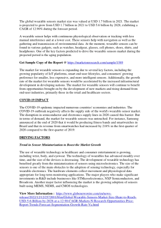 Wearable Sensors Market  Future Innovation Strategies 2028