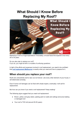 What Should I Know Before Replacing My Roof?