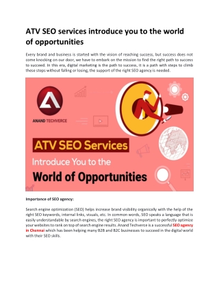 ATV SEO services introduce you to the world of opportunities