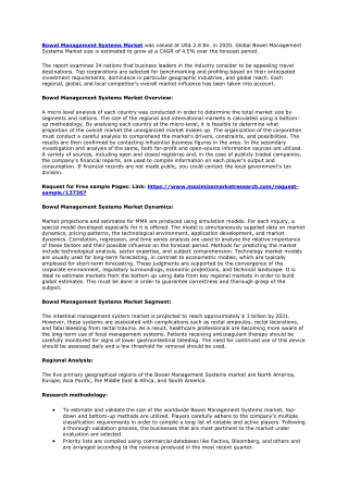 Bowel Management Systems Market Growth, Trends, Developments and Forecast 2027