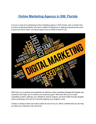 Online Marketing Agency in SW, Florida