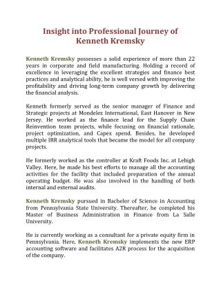 Insight into Professional Journey of Kenneth Kremsky