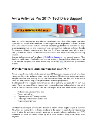 Avira Antivirus Pro 2017 - TechDrive Support