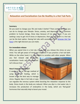 Relaxation and Socialization Can Be Healthy in a Hot Tub Parts