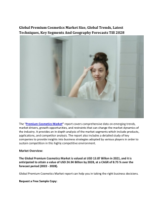 Global Premium Cosmetics Market Size, Global Trends, Latest Techniques