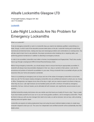 Allsafe Locksmiths Glasgow LTD
