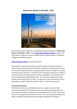 Wind Power Market in India 2022 – 2027