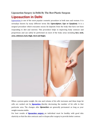 Liposuction Surgery in Delhi By The Best Plastic Surgeon
