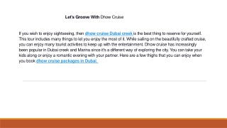 Let's Groove With Dhow Cruise