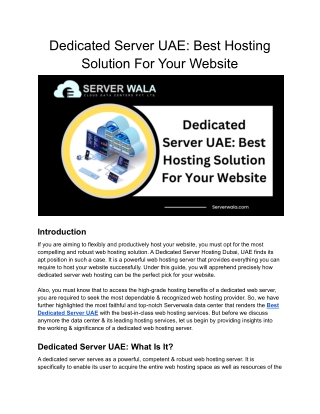 Dedicated Server UAE_ Best Hosting Solution For Your Website