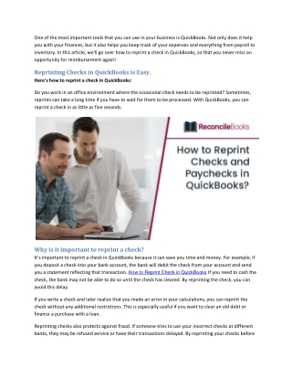 How to Reprint Check in QuickBooks