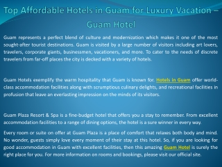 Top Affordable Hotels in Guam for Luxury Vacation – Guam Hotel