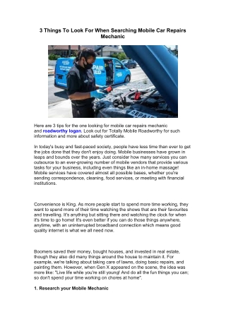 3 Things To Look For When Searching Mobile Car Repairs Mechanic