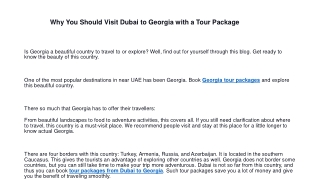 Why You Should Visit Dubai to Georgia with a Tour Package