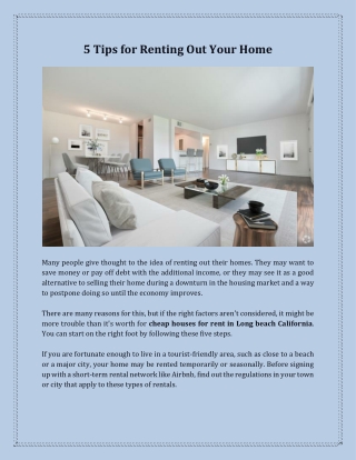 5 Tips for Renting Out Your Home