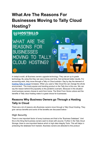 Why Did Businesses Move Through a Tally Cloud Hosting