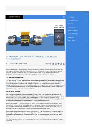 Introducing Hill Start Assist (HSA) Technology in the Range of Construck Tippers