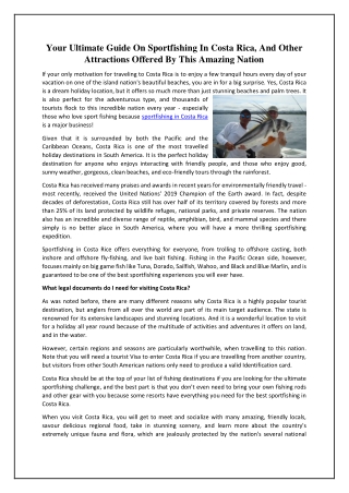Your Ultimate Guide On Sportfishing In Costa Rica, And Other Attractions Offered By This Amazing Nation