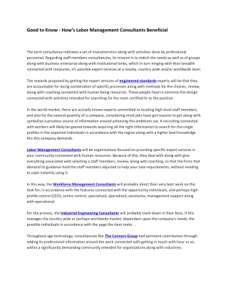 Good to Know - How’s Labor Management Consultants Beneficial