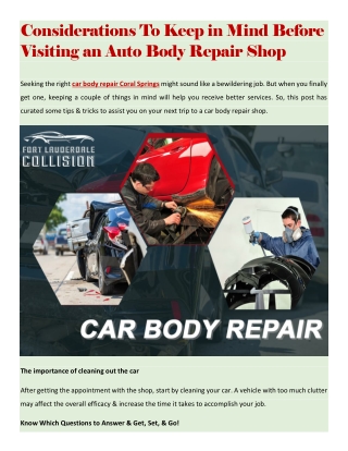 Considerations To Keep in Mind Before Visiting an Auto Body Repair Shop