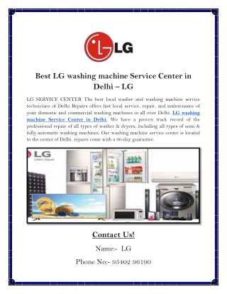 Best LG washing machine Service Center in Delhi