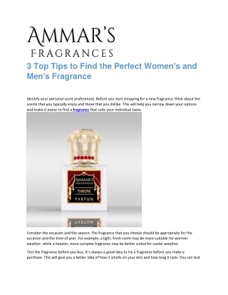 3 Top Tips to Find the Perfect Women's and Men's Fragrance