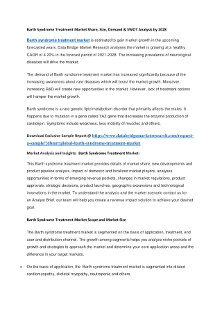 Barth Syndrome Treatment Market Share, Size, Demand & SWOT Analysis by 2028