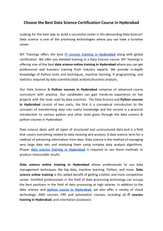 Choose the Best Data Science Certification Course in Hyderabad