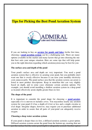 Professional Pond and Lake Aeration Systems