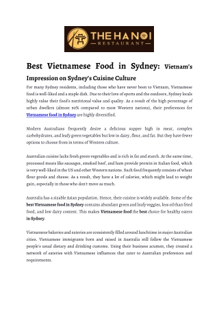 Best Vietnamese Food in Sydney