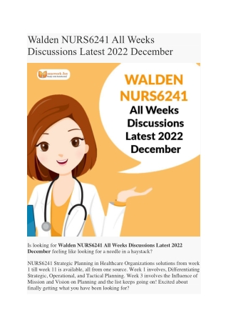 Walden NURS6241 All Weeks Discussions Latest 2022 December
