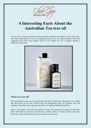 4 Interesting Facts About the Australian Tea tree oil