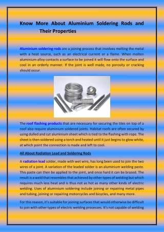 Know More About Aluminium Soldering Rods and Their Properties