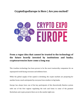 CryptoExpoEurope is Here _ Are you excited