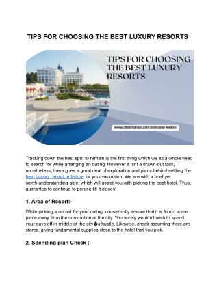 TIPS FOR CHOOSING THE BEST LUXURY RESORTS