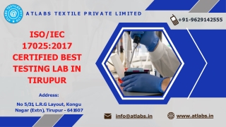 ISO-IEC 17025-2017 Certified Top Cloth Testing Laboratory in Tiruppur