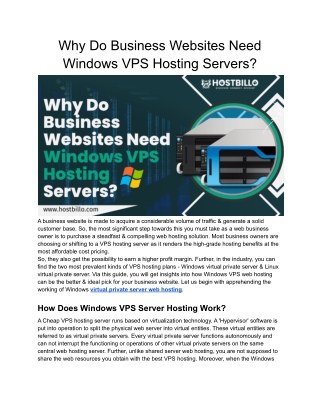 Why Do Business Websites Need Windows VPS Hosting Servers?