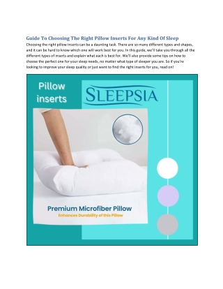 Guide To Choosing The Right Pillow Inserts For Any Kind Of Sleep