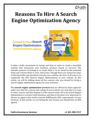 Reasons To Hire A Search Engine Optimization Agency